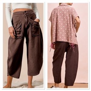 Bibi Vintage Mocha Cropped Washed Terry Pants